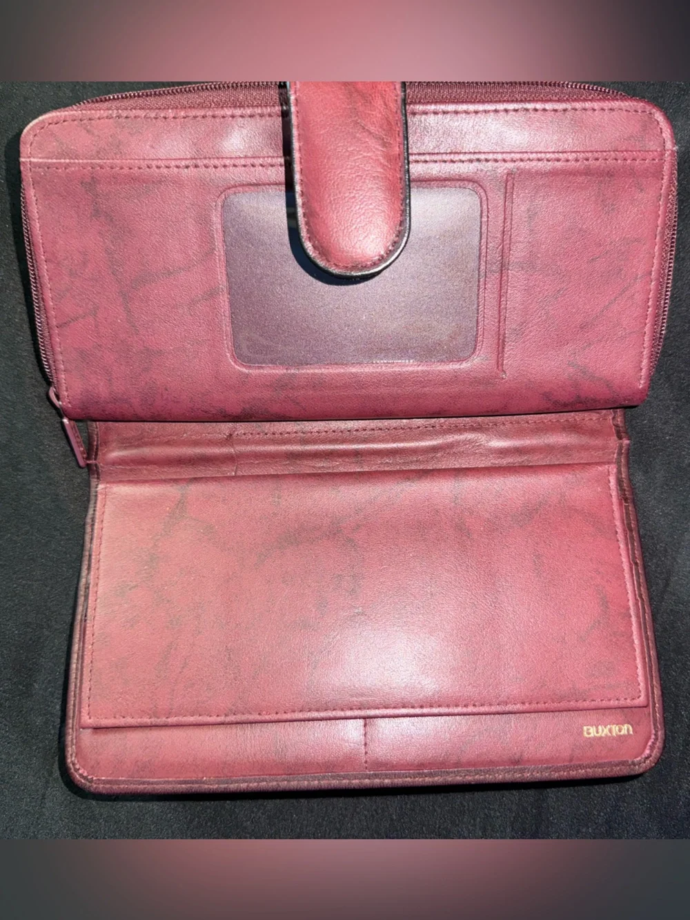 Buxton Red Leather Zip & Snap Wallet